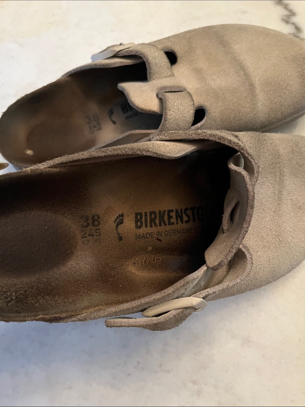 Birkenstock Suede Clogs in Taupe Gray - Picture 2 of 6